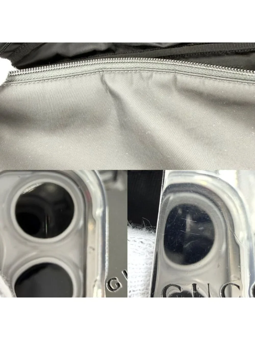 Gucci Belt Bag Logo Shoulder Crossbody Nylon Black Silver
